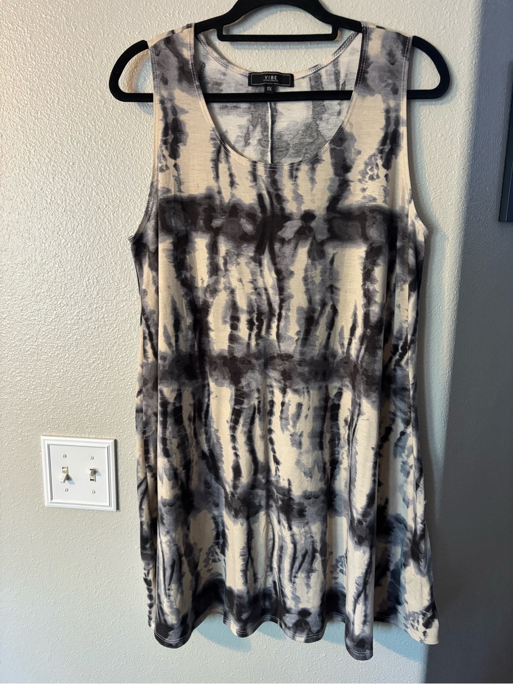 Vibe Sportswear Black, Blue & Cream Tie Dye Tank Top Tunic Blouse Size 1X